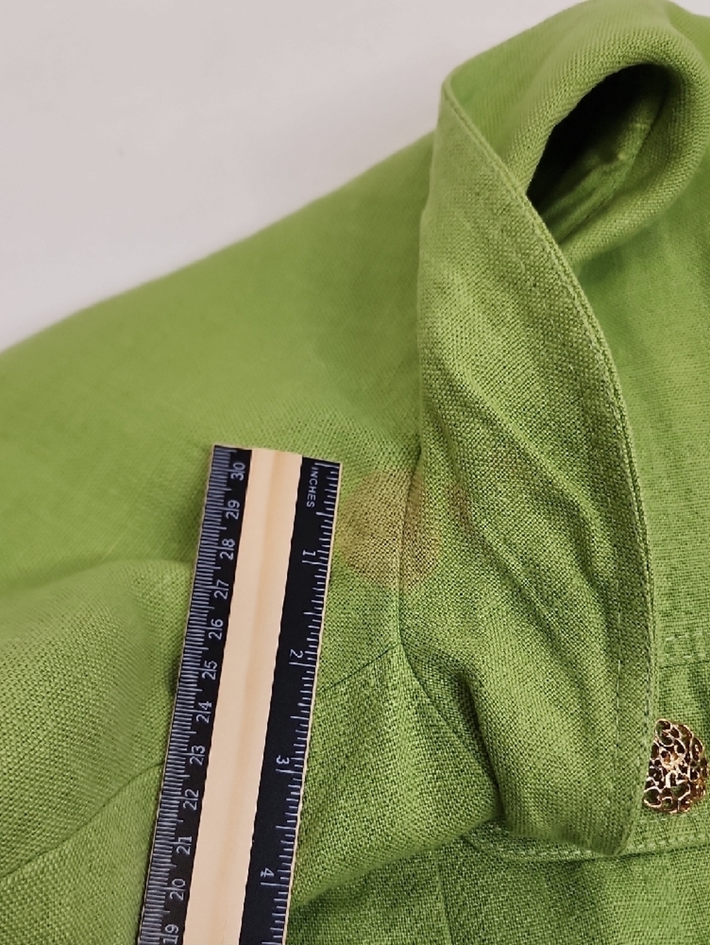 Scaasi Lime Green Linen Cropped Jacket Textured Button Blazer Size 12 - Picture 14 of 16